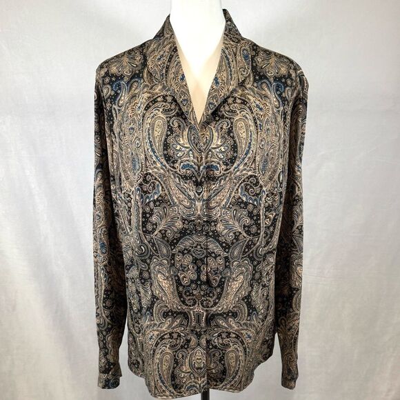 Liz Claiborne long sleeve paisley print button down top size 16 - Picture 1 of 7